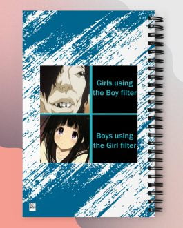 When boys use girl filters compared to girls using boy filters LGBTQIA+ Spiral notebook