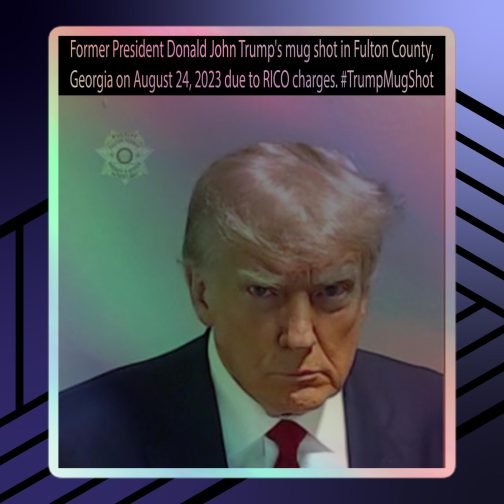 Former President Donald John Trump's Mug Shot Fulton County, Georgia RICO Holographic Stickers grey gray 5.5x5.5 inches