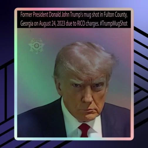 Former President Donald John Trump's Mug Shot Fulton County, Georgia RICO Holographic Stickers grey gray 5.5x5.5 inches