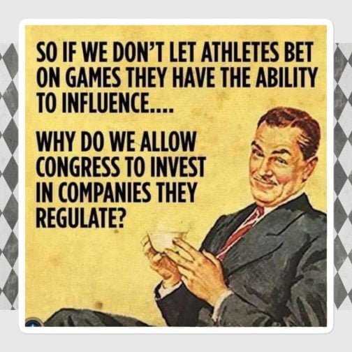 Athletes can't bet on games, why can Congress invest in companies they regulate? Stickers 5.5x5.5 inches white