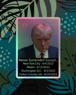 Trump Mug Shot: Never Surrender! Except… He Surrendered Holographic stickers