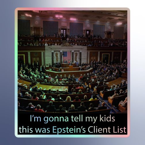 I'm Ima gonna tell my kids this was Jeffrey Epstein's Client List (Congress) Holographic stickers gray grey 5.5x5.5 inches