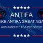 The design says: Antifa Make Antifa Great Again Anti-Fascists for President The design is a play on words with MAGA. There are also 5 stars on both the top and bottom, and the Antifa flag on the upper left and right of the design watermarked featured image for related products