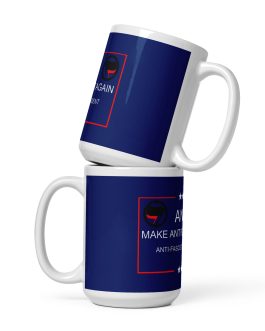 make antifa great again 15 oz coffee mug cup front view with handles showing anti fascists for president leftist leftists apparel gear