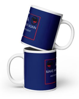 make antifa great again 20 oz coffee mug cup front view with handles showing anti fascists for president leftist leftists apparel gear