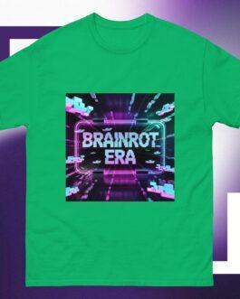 Green Brainrot Era T-Shirt with a neon pink and blue glitchcore aesthetic design. A Gen Z cyberpunk tee for hacker tech enthusiasts, perfect for streetwear outfits.