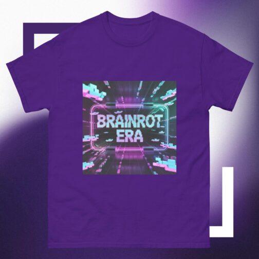 unisex-classic-tee-purple-front-687d768409b68.jpg Purple Brainrot Era T-Shirt with a neon pink and blue cyberpunk design. Gen Z glitchcore aesthetic, comfortable cotton streetwear tee with a retro-futurism vibe.