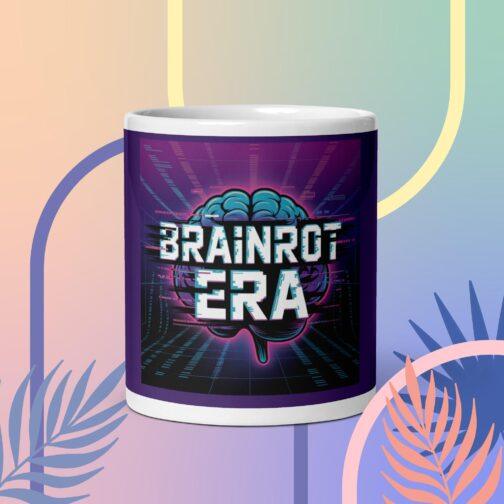 Brainrot Era coffee mug: Glitch art design with a brain graphic. A funny gamer & meme gift, perfect for Gen Z and retro gaming fans. Ceramic, bold, and dishwasher-safe.