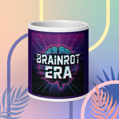 white-glossy-mug-white-20-oz-front-view-6883a07e5c269.jpg Brainrot Era coffee mug: A ceramic mug featuring a glitch art brain design, ideal for gamers & meme lovers. Funny, retro gaming gift for Gen Z with bold Brainrot aesthetic.