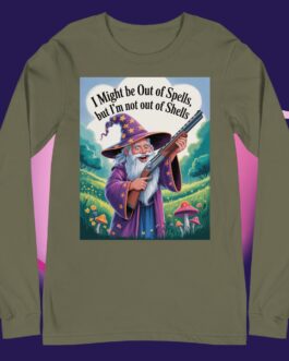 I might be out of spells but I'm not out of shells Funny Wizard with Gun magic 2A Unisex long sleeve tee shirt - Image 7