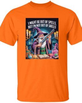 Funny Wizard with Shotgun T-Shirt | "Out of Spells, Not Out of Shells" D&D Gamer Graphic Tee | Fantasy RPG & Tabletop Gaming Apparel for Men & Women - Image 3
