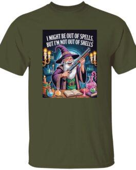 Funny Wizard with Shotgun T-Shirt | "Out of Spells, Not Out of Shells" D&D Gamer Graphic Tee | Fantasy RPG & Tabletop Gaming Apparel for Men & Women - Image 6
