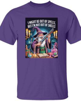 Funny Wizard with Shotgun T-Shirt | "Out of Spells, Not Out of Shells" D&D Gamer Graphic Tee | Fantasy RPG & Tabletop Gaming Apparel for Men & Women - Image 2