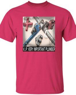 Heliconia V.I.P. Very Important Plumber T-Shirt featuring crossed plumbing tools. A heavyweight cotton work tee for plumbers.