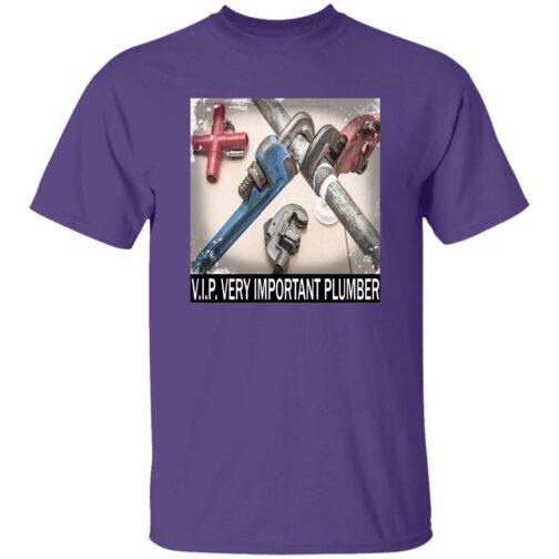 Purple V.I.P. Very Important Plumber T-shirt featuring an image of plumbing wrenches and pipes. Heavyweight cotton work tee for plumbers.