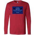 Red long sleeve tee with a blue graphic featuring "Antifa" in white, the anti-fascist symbol, "Make Antifa Great Again," and "Anti-Fascists for President.