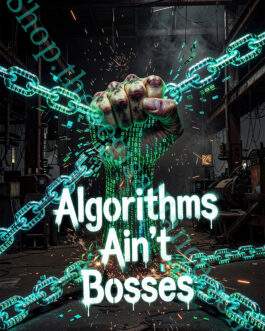 Algorithms Ain’t Bosses Coffee Mug: 15oz white ceramic mug with bold text design for tech enthusiasts