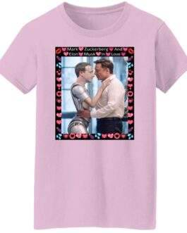 Simulation Glitch: Elon vs Zuckbot Satire Women’s Missy Fit Tee in light pink. Features a framed graphic print of Elon & a Zuckbot with meme-style embellishments.