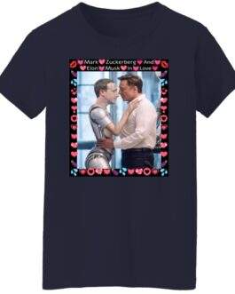 Simulation Glitch Tee: white cotton, Elon vs Zuckbot parody art, women's tech satire fashion