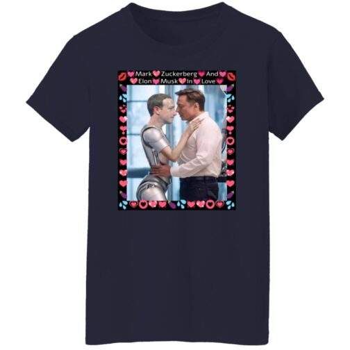 Simulation Glitch Tee: white cotton, Elon vs Zuckbot parody art, women's tech satire fashion
