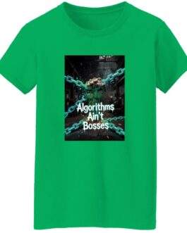 Irish green "Algorithms Ain't Bosses" women's tee (3XL) featuring a fist breaking digital chains. A feminine fit for the human spirit, promoting fair tech.