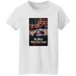 No More Wars For Israel Bloody Flags women's anti-war t-shirt in White with blood-splattered American and Israeli flag design