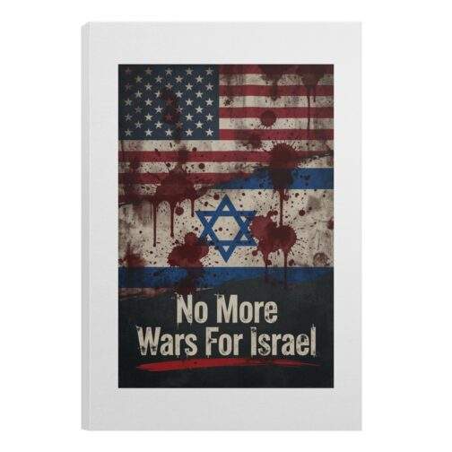 No More Wars For Israel Bloody Flags framed canvas wall art detail with blood-splattered flag design